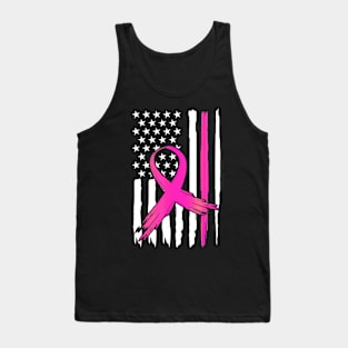 Ribbon Flag USA American Breast Cancer Awareness Tank Top